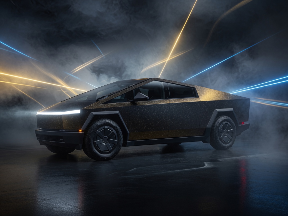 Cybertruck wrapped by LuxeArt in Gold Dust Black